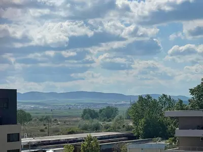 a view of a city with a train at A Tiny Flat in Sunny Beach