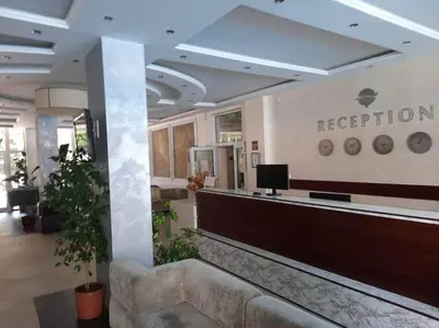 a reception area of a hotel with a reception desk at Central, 1 Bed Apt, 3* Yassen in Sunny Beach