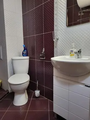 a bathroom with a toilet and a sink at Комплекс Конти in Ravda
