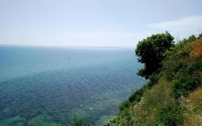 a view of the ocean from a cliff at Apartament Messambria Resort - Bastet BS in Sunny Beach