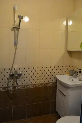 a bathroom with a shower and a toilet and a sink at City Center Apartment with a Backyard in Burgas City