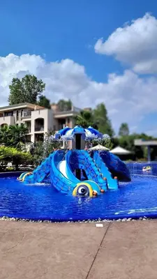 a water slide in the middle of a water park at Wonderful Deluxe Appartement in Cascadas Family Resort Sunny Beach in Sunny Beach
