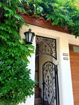a door to a house with a lamp on it at Цар Калоян in Primorsko