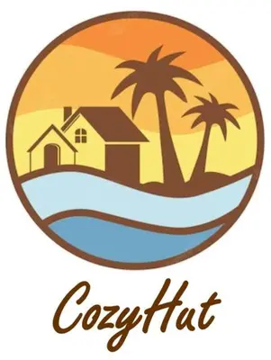 a logo for a resort with palm trees and a house at CozyHut Бунгало под Наем in Chernomorets