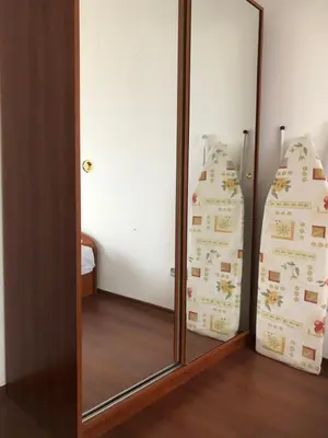 a large mirror in a room with a bed at Sunny apartment in Sunny Beach in Sunny Beach