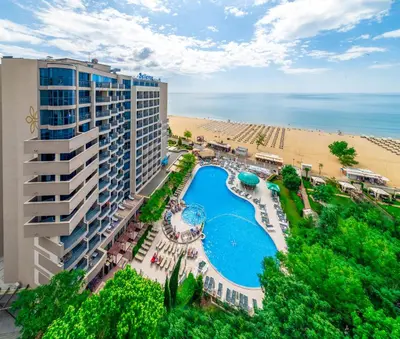 an aerial view of a resort with a pool and the beach at Sentido Bellevue Beach- All Inclusive & Beach Access in Sunny Beach