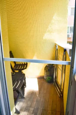 a view of a hallway with a bench in a room at Top Location !!FREE parking!! 
