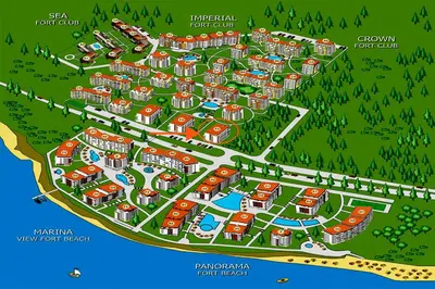 a map of a resort on a beach at William's apartments - fifth amazing studio in Sveti Vlas