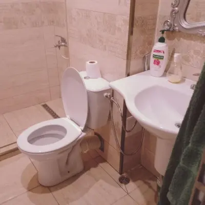 a bathroom with a toilet and a sink at Apartment with sea view in Sunny Beach