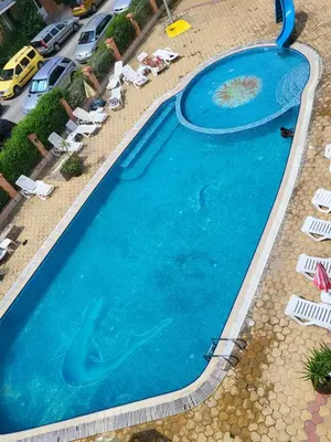 a swimming pool with a dolphin in the water at VIP Аpartament in Sunny Beach