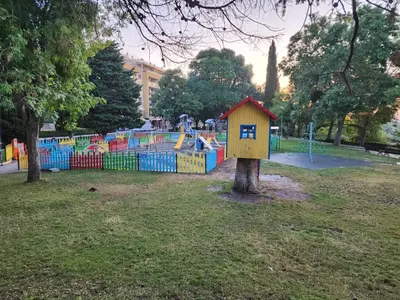 a play park with a bird house on a tree at VALENCIA GARDENS STUDIO LUX 4 per. in Nesebar