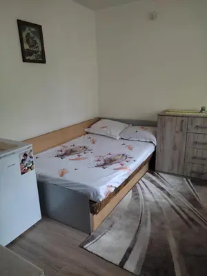 a bedroom with a bed with birds on it at Уют и топлина. in Varna City