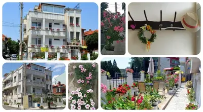 a collage of pictures of flowers and buildings at Guest House Margarita in Pomorie