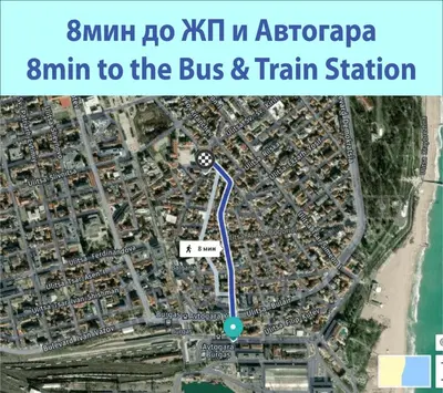 a map of the bus and train station at The Square - Old Flat with 2 bedrooms, 1st fl in Burgas City