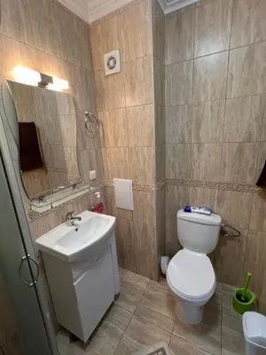 a bathroom with a white toilet and a sink at Phoenix APARTMENT Апартамент Феникс in Sveti Vlas