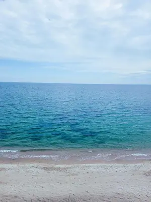 an aerial view of a beach with the ocean at Úchvatný výhled na moře in Aheloy