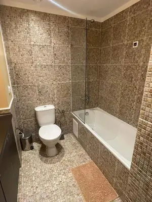 a bathroom with a toilet and a bath tub at Z-apartment in Sunny Beach