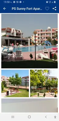 a collage of photos of a resort with a pool at Sunny Fort apartments Sanny Beach Parking Free in Sunny Beach
