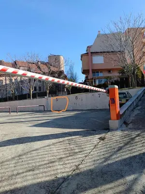 a barricade on a street in front of a building at Sea Time Sozopol in Sozopol
