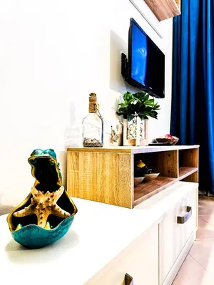 a living room with a tv and a bowl on a counter at Apartment Nani -Sunny beach in Sunny Beach