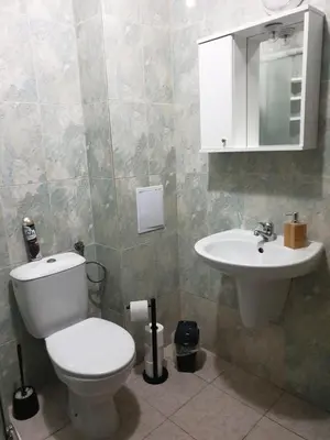 a bathroom with a toilet and a sink at Cozy apartment by Julie in Sunny Beach