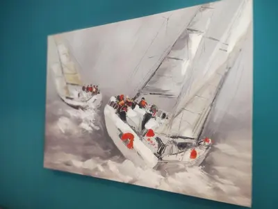 a painting of people on a boat in the water at Apartament Prestige Fort - Bastet BS in Sveti Vlas