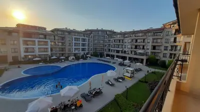 an overhead view of a swimming pool in a building at Sveti Vlas Sea Dreams apartament in Sveti Vlas