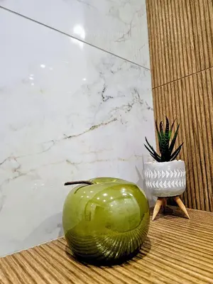 a green bowl sitting on a counter with a plant at Central Park Galleria in Burgas City