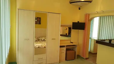 a bedroom with a closet with a bed in it at Aheloy Apartments in Aheloy