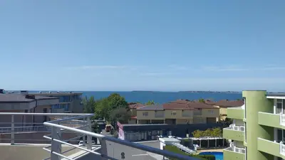 a view from the balcony of a apartment at Sea view family apartment Saint Vlas in Sveti Vlas