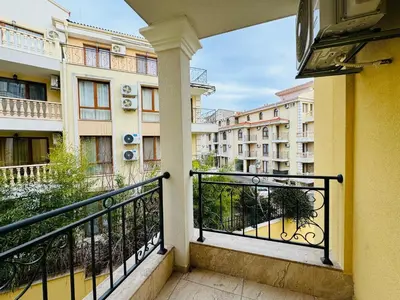 a balcony with a view of some buildings at HORIZON 17 'Б' Apartment Sveti Vlas in Sveti Vlas