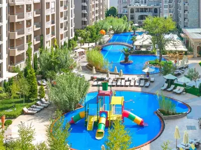 an aerial view of a water park at a resort at Coliber Apart Cascadas in Sunny Beach