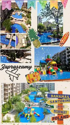 a collage of pictures of a water park at Coliber Apart Cascadas in Sunny Beach