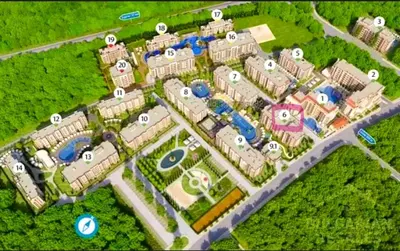 a map of a resort with buildings and roads at Coliber Apart Cascadas in Sunny Beach