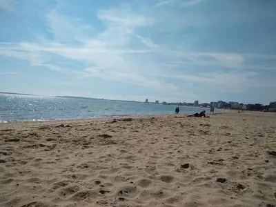 a sandy beach with people and the ocean in the background at Tania's Home in Sunny Beach