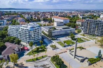 an aerial view of a city with buildings at *HOT* Main Square Brand New Luxury Apartment in Burgas City