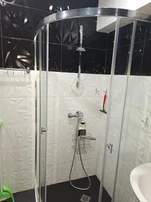 a bathroom with a shower and a sink at Apartment102 Green Paradise Primorsko in Primorsko
