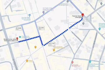 a map of a subway line with a blue highlighted at The Central House 3 in Burgas City