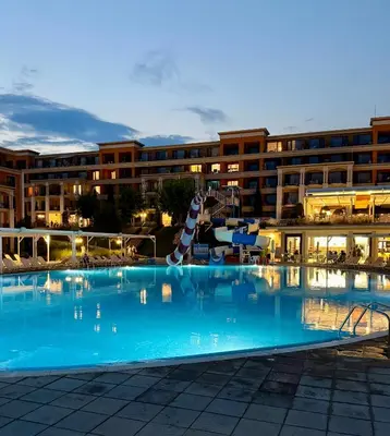 a large swimming pool in front of a hotel at Apartment Premier Fort Beach hotel F1 420 in Sveti Vlas