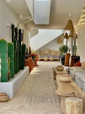 a living room with a lot of cactuses and couches at Casa de oro Lujo in Sozopol