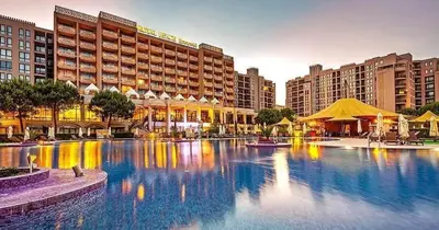 a large pool of water in front of a building at Apartment in Royal Beach Barcelo in Sunny Beach