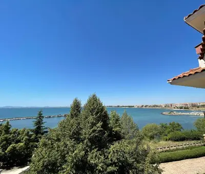 a view of the water from a house at Marina Cape Sky View Lux Apartment in Aheloy in Aheloy