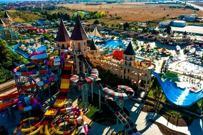 an aerial view of a carnival amusement park at Olymp SkyView Apartment in Sveti Vlas