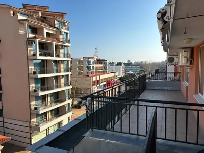 a balcony with a view of a city at BW - Aquamarin C6 in Sunny Beach