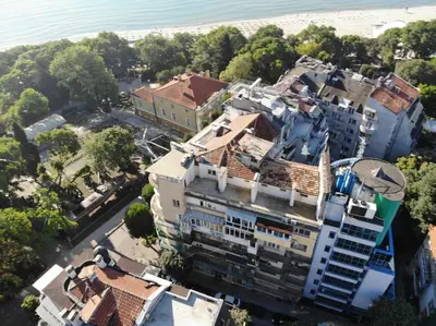 an aerial view of a building on the beach at Luxury Seaside Apartment in Varna City
