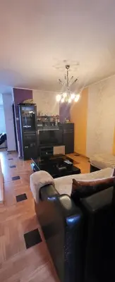 a living room with a couch and a ceiling at Unique Apartment with Balcony in Pomorie Old Town by Flat Mаnаger in Pomorie