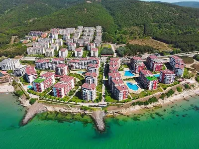 an aerial view of a resort on the beach at Roof top sea view apartment 167,2ložnice,4-7 osob in Sveti Vlas