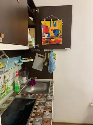 a kitchen with a sink and a counter top at Sunny view South studio Мир Авангарда in Sunny Beach