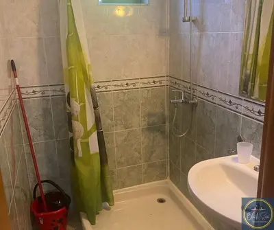 a bathroom with a shower and a sink at 2 Bed Apt at Watermill Complex in Sveti Vlas