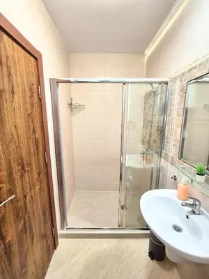 a bathroom with a shower and a sink at Attractive Studio-Apartment in Sunny Beach Cascadas Family Resort in Sunny Beach